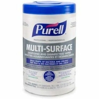 PURELL® Professional Multi-Surface Sanitizing And Disinfecting Wipes - For Multi Surface - Ready-To-Use - Wipe - 10" (254 mm) Length x 7" (177.80 mm) Width - Durable, Rinse-free, Chemical-free, Fume-free, Odor-free, Non-hazardous - 110 / Pack SANITIZE / DISINFECT MULTISURFACE