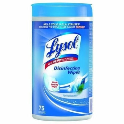 Lysol Disinfecting Wipes - For Multi Surface, Multipurpose - Ready-To-Use - Wipe - Spring Waterfall Scent - 8.50" (215.90 mm) Length x 4.25" (107.95 mm) Width - Anti-bacterial, Anti-static, Bleach-free, Pre-moistened, Disposable, Deodorize, Strong, Disinfectant, Kill Germs - White - 75 / Can - 1 Uni DISINFECTENT 