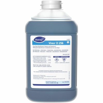 Diversey Virex II 256 One-Step Disinfectant Cleaner and Deodorant - For Healthcare, Hard Surface - Concentrate - Liquid - 2.50 L - Minty, Characteristic Scent - Contaminant-free, Deodorant - Blue - 2 / Pack  