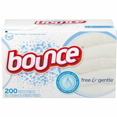 Bounce - Adoucissant pour tissus Free & Gentle - Pour Tissu, Laverie, Vêtements, Vêtements - Feuille - longueur de 9 po (228,60 mm) x largeur de 6,40 po (162,56 mm) - Facile à utiliser, Sans colorant, Sans rides, Durable - Blanc - 200 / boîte EMB. DE 200 