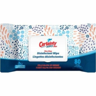 Certainty - Lingette désinfectante 91280 - Pour Bureau, Clavier, Surface dure, Surface non poreuse, Bureau - Lingette - longueur de 8 po (203,20 mm) x largeur de 6 po (152,40 mm) - Sans parfum, Sans alcool, Sans phénol, Sans eau de Javel, Non pelucheux, Douces, Rigide, Désinfect FLAT PACK 