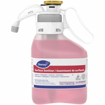 Diversey Surface Sanitizer - For Surface, Sink, Food - Concentrate - 1.40 L - 11.7 pH - Bland Scent - Deodorize, Rinse-free, Soft - Red - 2 SMARTDOSE 