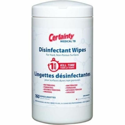 Certainty Medical TB Disinfectant Wipes (160 Count) - For Multipurpose - Ready-To-Use - Wipe - Fast Acting, Strong, Bleach-free, Soft, Lint-free, Non-corrosive, Streak-free, Residue-free - 160 - 6 / Case 160 WIPES/CANISTER DISINFECTANT WIPES