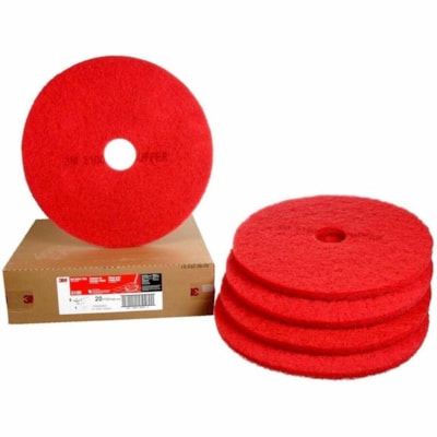 3M Red Buffer Pad, 5100, 508 mm (20 in) - Round20" (508 mm) Diameter x 1" (25.40 mm) Thickness - Floor, Cleaning, Buffing, Scrubbing - Concrete, Linoleum, Sheet Vinyl, Vinyl Composition Tile (VCT) Floor - 175 rpm to 600 rpm Speed Supported - Scuff Mark Remover, Heel Mark Remover - Polyester Fiber -   