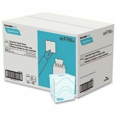 Cascades PRO Cube Box Facial Tissue - 2 Ply - 8" (203.20 mm) Width x 8" (203.20 mm) Length - White - Virgin Fiber - 90 / Box 2PLY FACIAL TISSUE  CUBE BOX 8"X8" PER SHEET  90 SHTS/BOX