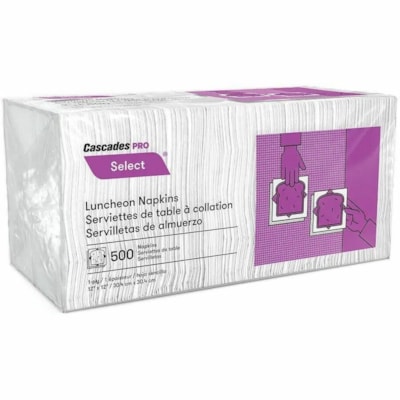 Cascades PRO Luncheon Napkins - 1 Ply - White - Fiber, Paper - 500 / Pack 1/4 FOLD  WHITE  12.5 X 11.5 CASCADES PRO SELECT
