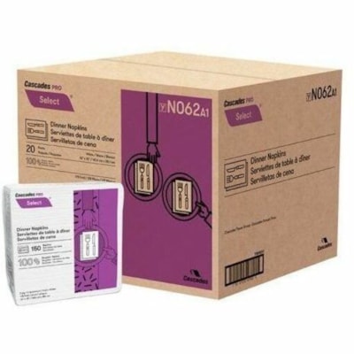Cascades PRO Dinner Napkins, 1/8 Fold - 2 Ply - 1/8 Fold - White - Fiber 1/8 FOLD 2-PLY WHITE 150X20PK 16"X15"