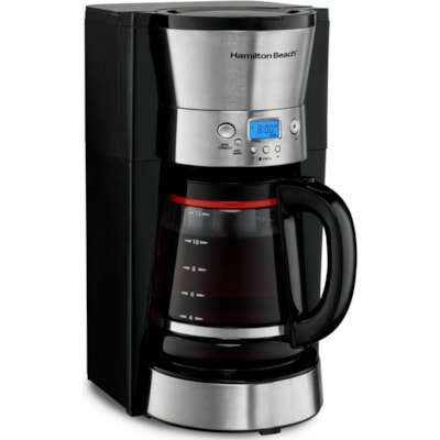 Hamilton Beach 12 Cup Programmable Coffee Maker with Cone Filter, Black & Stainless - Programmable - 1025 W - 12 Cup(s) - Timer - Black, Stainless Steel - Plastic Body - Glass Carafe  