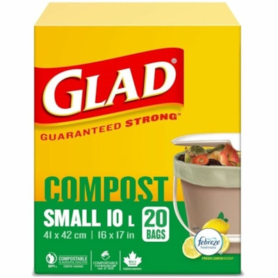 Glad Trash Bag - Fresh Lemon - 2.64 gal (10000 mL) Capacity - 16" (406.40 mm) Width x 17" (431.80 mm) Length - Brown - Polyester - Kitchen, Indoor - 20 / Pack  