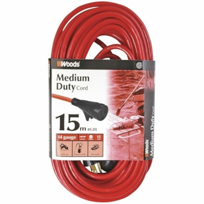 Wood Industries Power Extension Cord - 14/3 Gauge - 125 V / 15 A, 300 V - Red - 49.2 ft (15 m) Cord Length - 8 ORANGE 