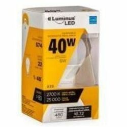 Luminus LED Light Bulb - 6 W - 40 W Incandescent Equivalent Wattage - 480 lm - A19 Size - Warm White Light Color - 25000 Hour - Dimmable LED BULB OMNI 6W A19 2700K 
