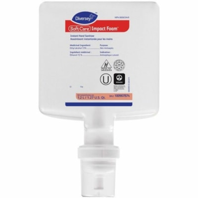 Diversey Soft Care Hand Sanitizer Foam Refill - Alcohol Scent - 1.20 L - Cartridge Dispenser - Hand - Clear - Anti-septic - 6 / Pack IMPACT FOAM SANITIZER 