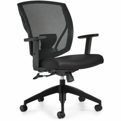 Offices To Go Ibex | Upholstered Seat & Mesh Back Tilter - Black Seat Color - Bonded Leather, Mesh Seat Material - Black Back Color - Mesh Back Material - 5-star Base - Luxhide, Bonded Leather - Armrest MEDIUM BACK TILTER LUXHIDE BONDED LEATHER  BLACK