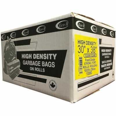 ECO II Trash Bag - Medium Size - 113.56 L Capacity - 30" (762 mm) Width x 38" (965.20 mm) Length - High Density - Clear - Office, Industrial - 250 / Case GARBAGE BAGS  ROLLS 