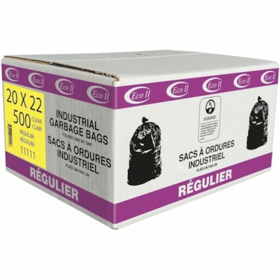 ECO II Clear Trash Bag - 37.85 L Capacity - 20" (508 mm) Width x 0.60 mil (15 Micron) Thickness - Clear - Garbage, Home, Office, Industrial - 500 / Case  ECO II MANUFATURING INC