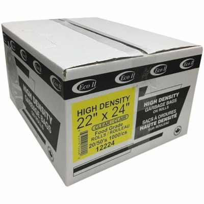 ECO II Trash Bag - 37.85 L Capacity - 22" (558.80 mm) Width x 24" (609.60 mm) Length - High Density - Clear - Plastic - Garbage, Office, Food - 1000 / Case 8 MICRONS  ROLLS 20/50'S STAR SEAL BOTTOM