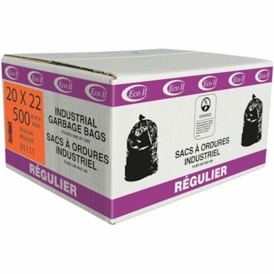 ECO II - Sac poubelle 91111 - 37,85 L Capacité - largeur de 20 po (508 mm) x longueur de 22 po (558,80 mm) - Noir - Bureau, Ordures ménagères, Industriel - Recyclé - 500 / Étui 2652-01 ECO II MANUFATURING INC