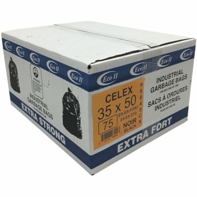 ECO II - Sac poubelle 96049CX - 155,20 L Capacité - largeur de 35 po (889 mm) - Noir - Ordures ménagères, Industriel, Bureau, Home - Recyclé - 75 / Étui  ECO II MANUFATURING INC