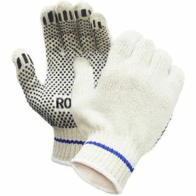 RONCO Vita Work Gloves - Polyvinyl Chloride (PVC) Coating - Large Size - Polyester Cotton, Fabric - Natural - Grip Dots, Comfortable, Washable, Reusable, Knit Wrist, Snug Fit, Durable - For Automotive, Food Processing, Warehouse, Maintenance, Beverage Processing, Landscaping, Inventory, Fishing, Aqu 1SDE PVC DOTS 