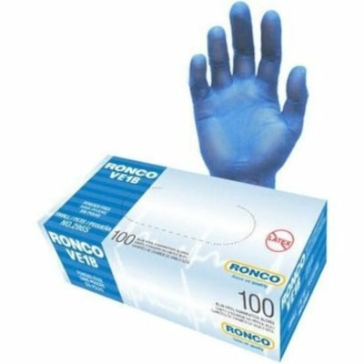 RONCO - Gant d'examen en vinyle VE1B, petite, 3 mil, bleu, boîte de 100 - épaisseur de gant 3 mil (0,08 mm) x longueur de gant 9,45 po (240 mm) - Petit Taille - Pour Main droite / gauche - Vinyle - Bleu - Non stérile, Relief, Sans latex, Étanche, Souple, Léger - Pour Éxamination BLUE EXAM GLOVES POWDER FREE 