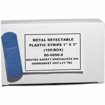 Dentec Adhesive Bandage - 1" (25.40 mm) Width x 3" (76.20 mm) Length - Plastic - 100 / Box BLUE  STERILE  LATEX FREE EASY VISUAL DETECTION