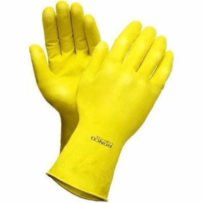 RONCO - Gants de travail Light-Fit 1533207 - épaisseur de gant 16 mil (0,41 mm) x longueur de gant 12 po (304,80 mm) - Mouillé Protection - Petit Taille - Pour Main droite / gauche - Latex - Jaune - Réutilisable, Usage occasionnel, Résistant aux produits chimiques, Absorb 12 PR 