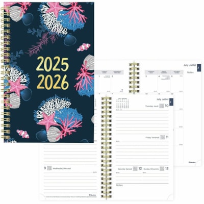 Blueline Academic Weekly Planner Geo 2023-2024, Bilingual - Academic - Weekly, Monthly - 13 Month - July 2023 to July 2024 - 1 Week Double Page Layout - 5" (127 mm) x 8" (203.20 mm) Sheet Size - Twin Wire - Multicolor - Translucent Poly Cover - Bilingual, Periodic Table, Yearly Planner, Multiplicati  