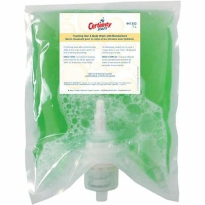 Certainty - Recharge de savon mousse 441350 - 1 L - Cartouche Dsitributeur - Poils, Corps, Bureau, Hôtel, Industriel, Hôpital, École, Gym - Hydratant - Mousse riche - 4 / Étui ET CORPS  1000ML  BTE DE 4 CERTAINTY