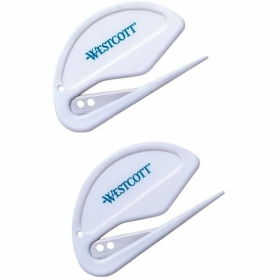 Westcott Mini "Zip" Style Letter Opener - 2 Pack - Concealed Blade - Handheld - 2 / Pack - Durable, Lightweight LIGHTWEIGHT POLYPROPELENE WITH CONCEALED BLADE FOR SAFETY