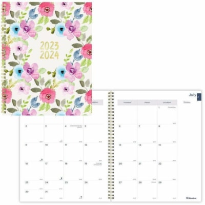 Blueline Academic Monthly Planner Blossom 2023-2024 - Academic - Monthly - 14 Month - July 2023 to August 2024 - 1 Month Double Page Layout - Twin Wire - Table - Translucent Poly Cover - 11" (279.40 mm) Height x 8.5" (215.90 mm) Width - Daily Block, Telephone Section, Address Section, Durable Cover,  