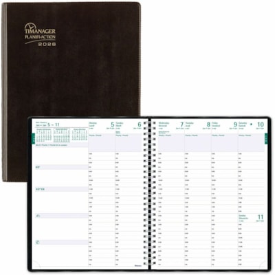 Blueline 2026 Timanager 13-Month Weekly/Monthly Planner - December to December - 11" x 8-1/2" - Black - Bilingual - Weekly, Monthly - 13 Month - December 2025 to December 2026 - 7:00 AM to 7:30 PM - Half-hourly - Monday - Friday - Letter - 8 1/2" (215.90 mm) x 11" (279.40 mm) Sheet Size - Twin Wire   