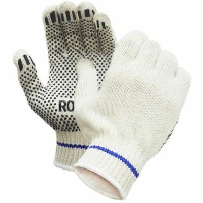 RONCO Polyester / Cotton String Knit Gloves with PVC Dots (One Side) - 9.25" (235 mm) Glove Length - Polyvinyl Chloride (PVC) Coating - Medium Size - For Right/Left Hand - Poly Cotton - Natural - Comfortable, Reusable, Snug Fit, Machine Washable, Breathable, Stretchable, Abrasion Resistant, Grip Dot 1SDE PVC DOTS 
