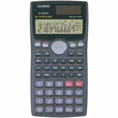 Casio fx-991MS Scientific Calculator - 401 Functions - Plastic Key, Dual Power, Auto Power Off - 2 Line(s) - 12 Digits - LCD, Dot Matrix - Battery/Solar Powered - 0.5" (13 mm) Height x 3.1" (78 mm) Width x 6.1" (155 mm) Depth 10 DIG REGRESSION ANALYSIS 32 PHYSC.W/EQUATION&MATRIX SOLVER
