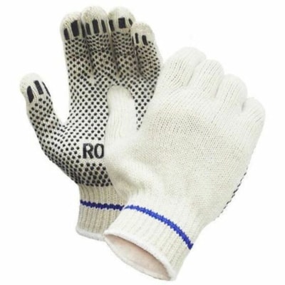 RONCO - Gants en tricot avec pois de PVC - Chlorure de polyvinyle (PVC). Revêtement - Petit Taille - Polyester coton - Natural - Picots antidérapants, Confortable, Lavable, Réutilisable, Poignet tricoté, Ajustement serré - Pour Automobile, Préparation d'aliments, E POIS EN PVC SUR 1 CÔTÉ 