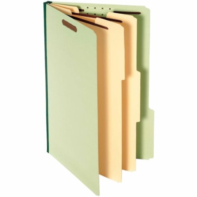 Pendaflex 2/5 Tab Cut Legal Recycled Classification Folder with Fastener - 8 1/2" x 14" - 875 Sheet Capacity - 3 1/2" Expansion - 6 Fastener(s) - Right of Center Tab Position - 2 Divider(s) - Pressboard - Green - 60% Recycled - 1 / Each 3.5" EXP  2 DIVIDERS  6 FASTNR 