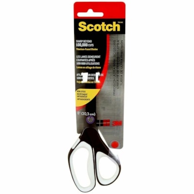 Scotch Precision Scissors - 8" (203.20 mm) Overall Length - Left/Right - Titanium - Straight Tip - Black - 1 / Pack 8'' SCISSORS BLACK TITANIUM NONSTICK