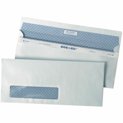 Quality Park - Enveloppe Reveal-N-Seal - Sécurité - #10 - largeur de 4 1/8 po (104,65 mm) x longueur de 9 1/2 po (241,30 mm) - Blanc - 500 / boîte AVEC FENÊTRE 500/BTE AUTO-SCELLANTES
