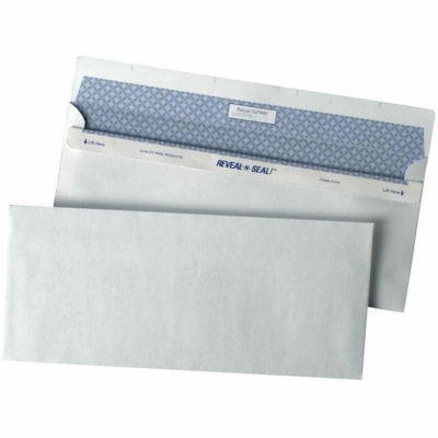 Quality Park Reveal-N-Seal Envelope - Security - #10 - 4 1/8" (104.65 mm) Width x 9 1/2" (241.30 mm) Length - White - 500 / Box SEALS WITHOUT MOISTURE 500 PER BOX