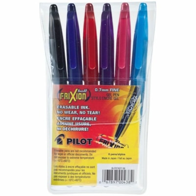 Crestar Erasable Gel Rolling Ball Pen - 0.7 mm (0.03") Fine Pen Point - Refillable - Black, Blue, Red, Turquoise, Purple, Pink Ink - Thermosensitive Gel Ink - Black, Blue, Red, Turquoise, Purple, Pink Barrel - Rubber, Stainless Steel, Carbide Tip - 6 / Pack ERASE WITH PLASTIC TIP NOT TO BE USED FOR LEGAL DOCUM