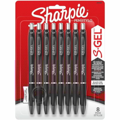 Sharpie S-Gel Gel Pen - 0.7 mm (0.03") Medium Pen Point - Retractable - Black Ink - Gel-based - Black Barrel - 8 / Pack  