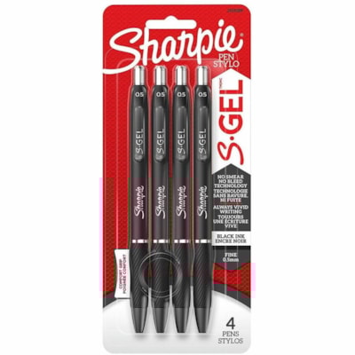 Sharpie S-Gel Gel Pen - 0.5 mm (0.02") Fine Pen Point - Retractable - Black Ink - Black Barrel - 4 / Pack  
