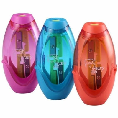 Bostitch Twist-n-Sharp Manual Pencil Sharpener - Handheld - 2 Hole(s) - 5.88" (149.35 mm) Height x 1.50" (38.10 mm) Width - ABS Plastic - Assorted - 1 / Piece 2-HOLE HANDHELD SHARPENER ASSORTED COLOURS