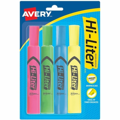 HI-LITER Highlighter - Chisel Pen Point - Fluorescent Yellow, Pink, Green, Blue Ink - 4 Pack BLUE  GREEN  PINK  YELLOW 