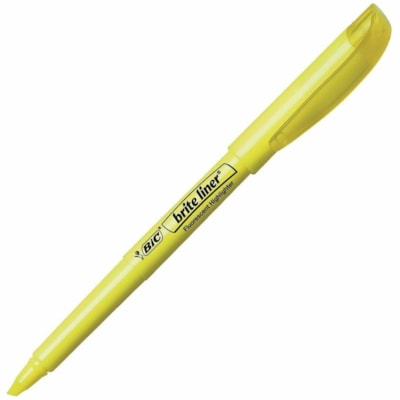 BIC Brite Liner Highlighter - Chisel Marker Point - Fluorescent Yellow Ink - Water Based - Fluorescent Yellow Barrel - 1 Each YELLOW  CHISEL POINT 