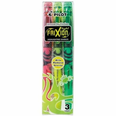 Crestar - Surligneur FriXion Light - Pointe biseautée Pointe de marqueur - Effaçable - Ink Rose, Jaune, Vert - Liquide, Encre thermosensible - Barrel Rose, Jaune, Vert - Caoutchouc Pointe - 3 / emballage EFFAÇABLE  JAUNE  ROSE  VERT FRIXION