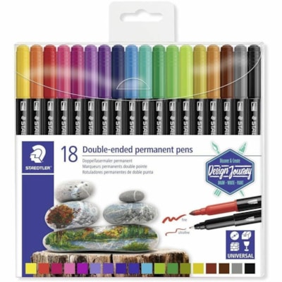 Marqueur permanent Staedtler - Gras Pointe de marqueur - Ink Couleurs de couverture assorties - 18 emballage DOUBLE POINTE  FIN ET SUPERFIN 