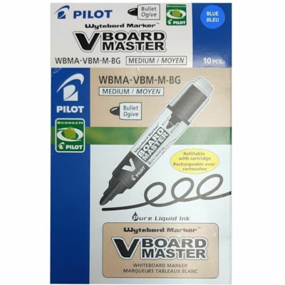 Crestar VBoard Master - Bullet Point - Thick Bullet Marker Point - Refillable - Blue Ink - Liquid - Transparent, Translucent Barrel - 10 / Box REFILLABLE BULLET TIP BLUE INK MADE FROM RECYCLED MATERIALS