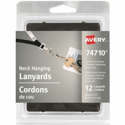 Avery® 35-1/2" Neck Hanging Lanyards, Black, Pack of 12 - Clasp Attachment - 35.50" (901.70 mm) Length - Black - Nylon - 12 / Pack NECK HANGING LANYARDS 