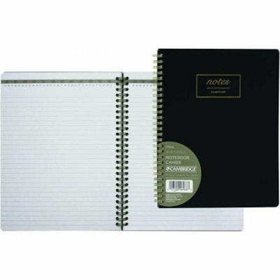 Cambridge Workstyle Wirebound Business Notebook - 80 Sheets - 160 Pages - Twin Wirebound - Ruled Margin - 9 1/2" (241.30 mm) x 7 1/2" (190.50 mm) Sheet Size - 9.50" (241.30 mm) Height x 7.50" (190.50 mm) Width x 0.50" (12.70 mm) Depth - White Paper - Gold Binding - Black Cover - Heavyweight Sheet, F BLACK  SIZE 9-1/2  X 7-1/2 80 SHEETS