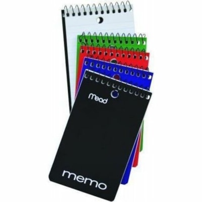 Mead Mead Wirebound Memo Books - Open End - 60 Sheets - 120 Pages - Wire Bound - Ruled Margin - 1 Hole(s) - 3" (76.20 mm) x 5" (127 mm) Sheet Size - White Paper - Black Binding - Assorted Cardboard Cover - Durable Cover, Compact, Soft Cover - 1 FEINT RULED WHITE PAPER SHEETS HILROY